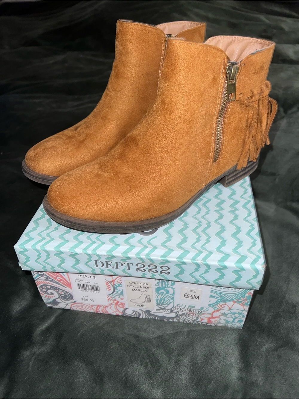 Women’s Tan Suede Fringe Ankle Boots Size 6.5 - Runs Large